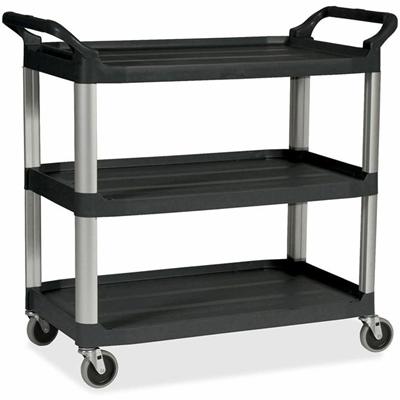 Rubbermaid Commercial Economy Cart - 3 Shelf - 200 lb Load Capacity - 4 Casters - 4" Caster Size - Plastic - 33.60" Width x 18.60" Depth x 37.75" Height - Black - 1 Each