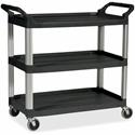 Rubbermaid Commercial Economy Cart - 3 Shelf - 200 lb Load Capacity - 4 Casters - 4" Caster Size - Plastic - 33.60" Width x 18.60" Depth x 37.75" Height - Black - 1 Each