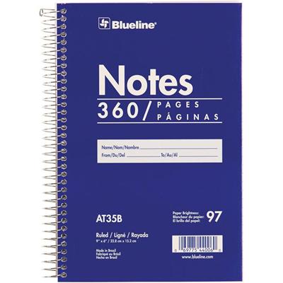 Blueline White Paper Wirebound Steno Pad - 360 Sheets - Spiral - Front Ruling Surface - 9" x 6" Sheet Size - White Paper - Blue Cardboard Cover - Flexible Cover - 1 Each