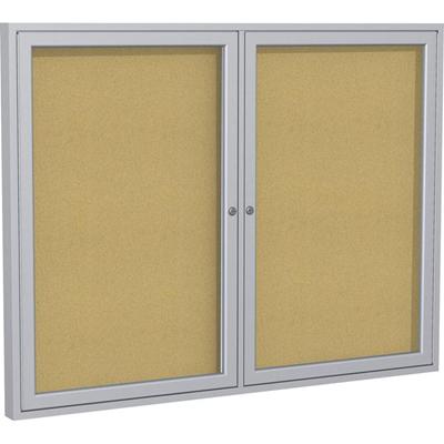 Ghent 2-Door Enclosed Bulletin Board - 36" Board Height x 60" Board Width - Cork Surface - Shatter Resistant, Self-healing - Satin Aluminum Frame - 1 Each