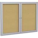 Ghent 2-Door Enclosed Bulletin Board - 36" Board Height x 60" Board Width - Cork Surface - Shatter Resistant, Self-healing - Satin Aluminum Frame - 1 Each