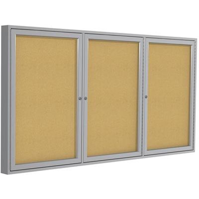 Ghent 3-Door Enclosed Indoor Bulletin Board - 36" Board Height x 72" Board Width - Cork Surface - Shatter Resistant, Self-healing - Satin Aluminum Frame - 1 Each