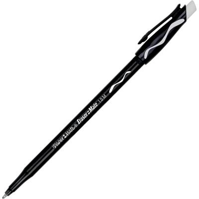Paper Mate Erasermate Ballpoint Pens - Medium Pen Point - Retractable - Erasable - Black Ink - Black Barrel - 1 Dozen