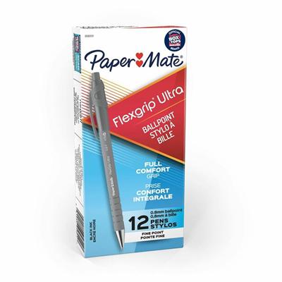 Paper Mate Flexgrip Ultra Retractable Pens - Fine Pen Point - Refillable - Retractable - Black Ink - Alcohol Based - Rubber Barrel - 1 Dozen