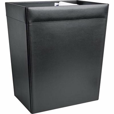 Dacasso Classic Waste Basket - 8 gal Capacity - Square - Top Grain Leather - Black - 1 Each