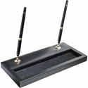 Dacasso Double Pen Stand with Gold Accent - 1" Height x 11.1" Width x 5.4" Length - Leather - Black - 1 Each