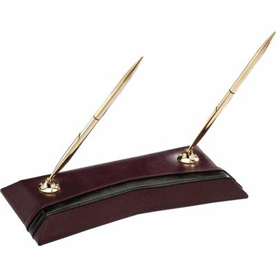 Dacasso Double Pen Stand - Leather - Burgundy - 1 Each