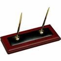 Dacasso Double Pen Stand - 1" Height x 4.3" Width x 9.3" Length - Leather, Rosewood - 1 Each