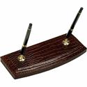 Dacasso Double Pen Stand - Leather - Brown - 1 Each