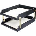 Dacasso Double Letter/ Legal Tray - 7.25" x 10.5" - 2 Tier(s) - Leather - Black