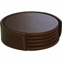 Dacasso Coaster Set with Holder - 4 Coaster of 4" Diameter - Circle - Brown - Leather - 1Each