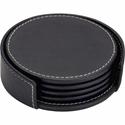 Dacasso Coaster Set with Holder - 4 Coaster - Circle - Black - Leather - 1Each