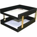 Dacasso Double Front Load Stacking Letter Tray - 2" x 10.6" - Leather - Black