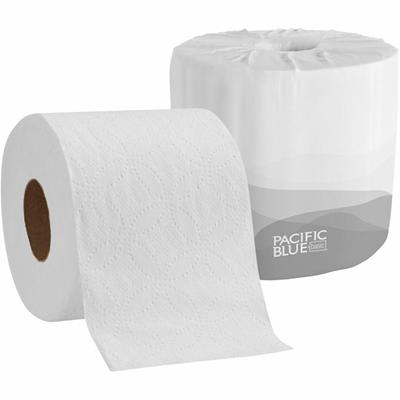 Pacific Blue Basic Standard Roll Embossed Toilet Paper - 2 Ply - 4.05" Width x 4" Length - 550 Sheets/Roll - White - 80 / Carton