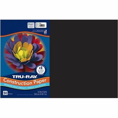 Tru-Ray Heavyweight Construction Paper - Art, Craft - 18" Width x 12" Length - 76 lb Basis Weight - Black - Paper - 1 Pack