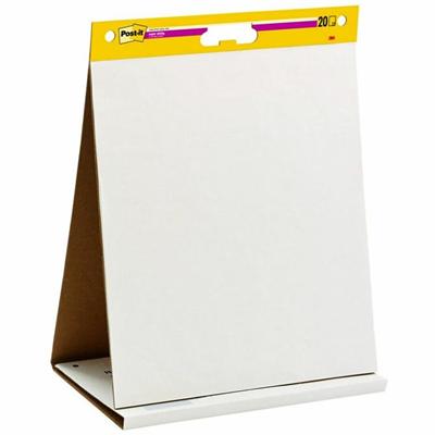 Post-it&reg; Super Sticky Tabletop Easel Pad with Dry Erase Surface - 20 Sheets - Plain - Stapled - 18.50 lb Basis Weight - 20" x 23" Sheet Size - White Paper - Cardboard Cover - Dry Erase, Self-adhesive, Built-in Stand, Repositionable, Resist Bleed-