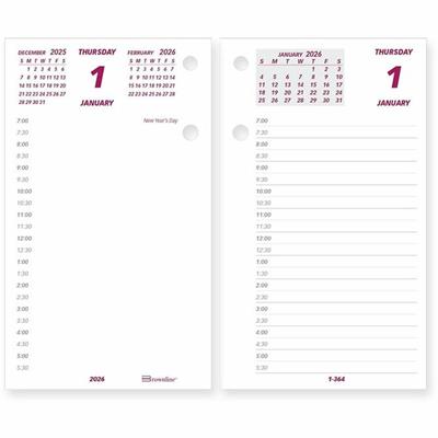 Brownline Daily Calendar Refill for C2S Stand, English - Daily - 12 Month - January 2026 to December 2026 - 7:00 AM to 6:30 PM - Half-hourly - 1 Day Double Page Layout - 6" x 3 1/2" Sheet Size - White - Paper - Reference Calendar, Unruled - 1 Each