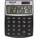 Victor 1000 Mini Desktop Calculator - Large LCD, Battery Backup, Independent Memory, Plastic Key, Dual Power - 0.71" - 8 Digits - LCD - Battery/Solar Powered - 0.5" Height x 3.3" Width x 4.3" Depth - Black - Plastic - 1 Each