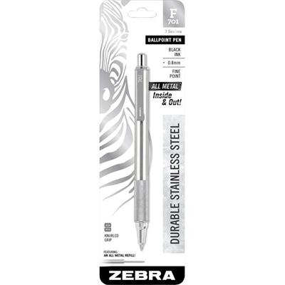 Zebra 7 Series F-701 Retractable Ballpoint Pen - 0.7 mm Fine Pen Point - Refillable - Retractable - Black Ink - Stainless Steel Barrel - 1 Each