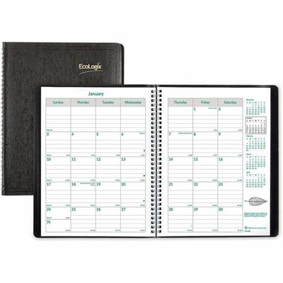 Blueline EcoLogix 14-Month Monthly Planner, 11" x 8-1/2" , English - Julian Dates - Monthly - 14 Month - December 2025 to January 2027 - 1 Month Single Page Layout - 8 1/2" x 11" Sheet Size - Twin Wire - Black - Paper - 0.5" Height x 9.3" Width - Add