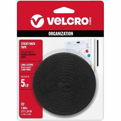 VELCRO&reg; Sticky Back 5ft x 3/4in Roll Black - 5 ft Length x 0.75" Width - Black - Dispenser Included - For Multipurpose, Indoor, Smooth Surface, Outdoor, Home, School, Office - 1 Roll