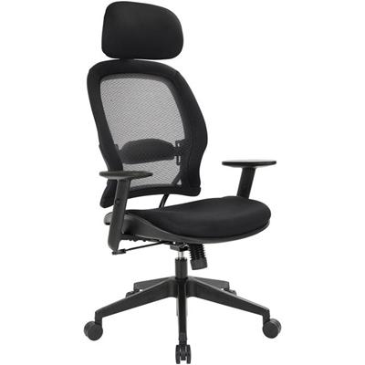 Office Star Professional Air Grid Chair with Adjustable Headrest - Mesh Seat Material - 5-star Base - Black - 1 Each