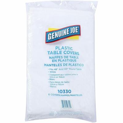 Genuine Joe Plastic Round Tablecovers - 84" Diameter - Plastic - White - 6 / Pack