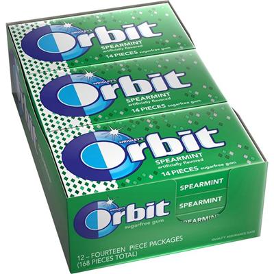 Orbit Spearmint Sugar-free Gum - 12 packs - Spearmint - Individually Wrapped - 14 /Pack - 12 / Box