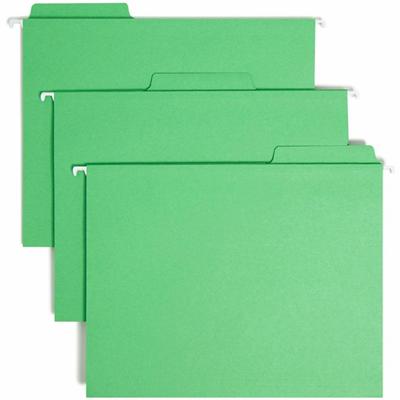 Smead FasTab 1/3 Tab Cut Letter Recycled Hanging Folder - 8 1/2" x 11" - Top Tab Location - Assorted Tab Position - 11 pt. - 2 Plys - Green - Embossed, Heavy Duty, Tear Resistant - 10% Recycled - 20 / Box