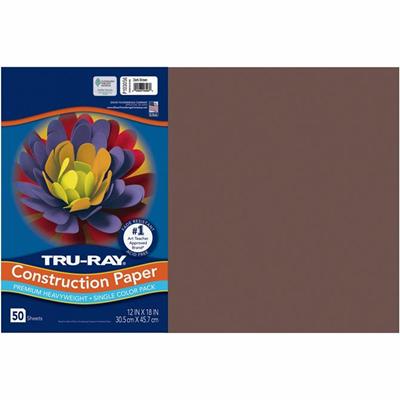 Tru-Ray Heavyweight Construction Paper - 18" Width x 12" Length - 76 lb Basis Weight - Dark Brown - Sulphite - 50 / Pack