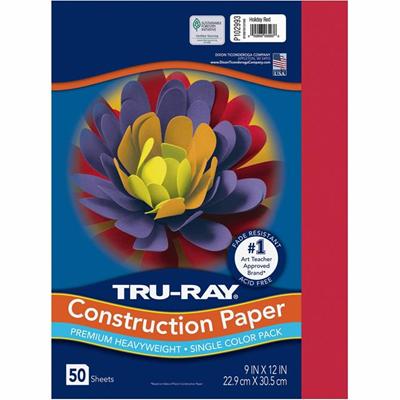 Tru-Ray Heavyweight Construction Paper - 12" Width x 9" Length - Holiday Red - Sulphite - 1 Pack