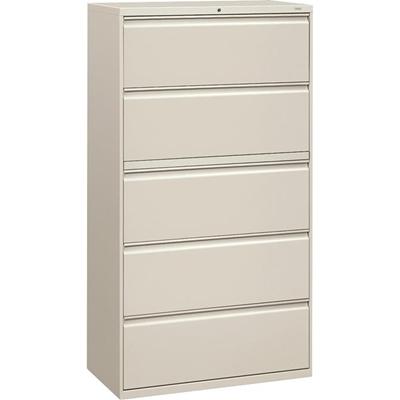 HON Brigade 800 H885 Lateral File - 64.3" Height x 36" Width x 18" Depth - Total Drawer(s): 5 - Finish: Light Gray - Radius Pull, Lockable, Glide, Removable Lock, Heavy Duty - For File Storage, Workstation, Desk, Office - 1 Each