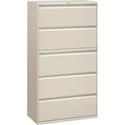HON Brigade 800 H885 Lateral File - 64.3" Height x 36" Width x 18" Depth - Total Drawer(s): 5 - Finish: Light Gray - Radius Pull, Lockable, Glide, Removable Lock, Heavy Duty - For File Storage, Workstation, Desk, Office - 1 Each