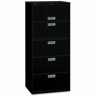 HON Brigade 600 H675 Lateral File - 67" Height x 30" Width x 18" Depth - Total Drawer(s): 5 - Finish: Black - 1 Each