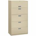 HON Brigade 600 H685 Lateral File - 67" Height x 36" Width x 18" Depth - Total Drawer(s): 5 - Finish: Putty - Lockable, Heavy Duty, Glide, Removable Lock - For File Storage, Workstation, Office, Desk - 1 Each
