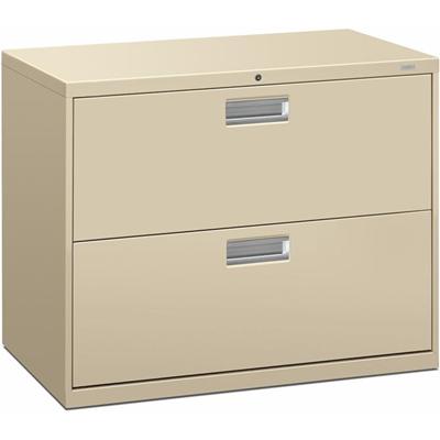 HON Brigade 600 H682 Lateral File - 28.4" Height x 36" Width x 18" Depth - Total Drawer(s): 2 - Finish: Putty - Lockable, Glide, Removable Lock, Heavy Duty, Interlocking - For File Storage, Workstation, Office, Desk - 1 Each
