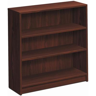HON 1870 Series Bookcase - 3 Shelf(ves) - 36" Height x 36" Width x 11.50" Depth - Abrasion Resistant, Leveling Glide, Sturdy, Scratch Resistant, Spill Resistant, Stain Resistant - 42% Recycled - Laminate - Mahogany - Particleboard, Hardboard, Wood - 