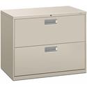 HON Brigade 600 H682 Lateral File - 28.4" Height x 36" Width x 18" Depth - Total Drawer(s): 2 - Finish: Light Gray - Lockable, Heavy Duty, Glide, Removable Lock - For File Storage, Workstation, Office, Desk - 1 Each