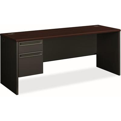 HON 38000 Series Credenza - 2-Drawer - 29.5" Height x 72" Width x 24" Depth - Total Drawer(s): 2 - Single Pedestal on Left Side - Radius Edge - Material: Steel - Finish: Charcoal, Laminate, Mahogany - Grommet, Ball-bearing Suspension, Cord Management
