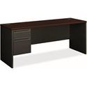 HON 38000 Series Credenza - 2-Drawer - 29.5" Height x 72" Width x 24" Depth - Total Drawer(s): 2 - Single Pedestal on Left Side - Radius Edge - Material: Steel - Finish: Charcoal, Laminate, Mahogany - Grommet, Ball-bearing Suspension, Cord Management