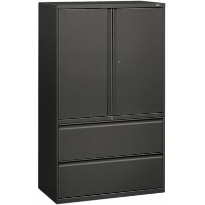 HON Brigade 800 H895LS Lateral File - 64.3" Height x 42" Width x 18" Depth - Total Drawer(s): 2 - 3 Shelve(s) - Finish: Charcoal - Radius Pull, Lockable, Glide, Removable Lock, Adjustable Shelf, Heavy Duty - For File Storage, Workstation, Desk, Offic