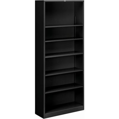 HON Brigade Steel Bookcase - 6 Shelf(ves) - 81.13" Height x 34.50" Width x 12.62" Depth - Adjustable Shelf, Reinforced, Welded, Durable, Compact - Black - Steel - 1 Each