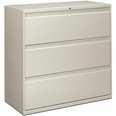 HON Brigade 800 H893 Lateral File - 40.9" Height x 42" Width x 18" Depth - Total Drawer(s): 3 - Finish: Light Gray - 1 Each