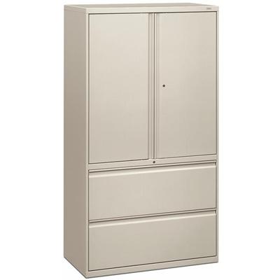 HON Brigade 800 H885LS Lateral File - 64.3" Height x 36" Width x 18" Depth - Total Drawer(s): 2 - 3 Shelve(s) - Finish: Light Gray - Storage Cabinet, Radius Pull, Lockable, Glide, Removable Lock, Adjustable Shelf, Heavy Duty - For File Storage, Works