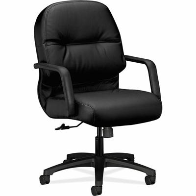 HON Pillow-Soft Chair - Black Seat Color - Leather Seat Material - Black Back Color - Leather Back Material - Black Frame Color - Mid Back - 5-star Base - Black - 1 Each
