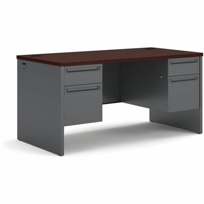 HON 38000 H38155 Pedestal Desk - 29.5" Height x 60" Width x 30" Depth - Total Drawer(s): 4 - Double Pedestal - Waterfall Edge - Finish: Charcoal - 1 Each
