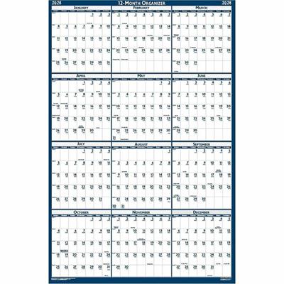 House of Doolittle Write-on Laminated Wall Planner - Professional - Julian Dates - Yearly - 12 Month - January 2026 to December 2026 - 32" x 48" Sheet Size - 1.38" x 2" , 1.63" x 1.63" Block - Blue, Gray - Paper - 32" Height - Laminated, Erasable, Wr