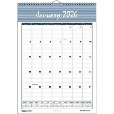 House of Doolittle Bar Harbor 12-Month Wall Calendar - Julian Dates - Monthly - 1 Year - January 2026 to December 2026 - 1 Month Single Page Layout - 22" x 31 1/4" Sheet Size - 2.63" x 4.25" Block - Wire Bound - Blue, Gray - Paper - Reference Calenda