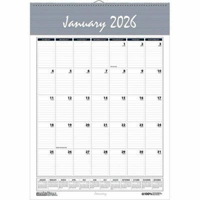 House of Doolittle Bar Harbor 12-Month Wall Calendar - Julian Dates - Monthly - 1 Year - January 2026 to December 2026 - 1 Month Single Page Layout - 15 1/2" x 22" Sheet Size - 1.88" x 3" Block - Wire Bound - Blue, Gray - Paper - Reference Calendar, 