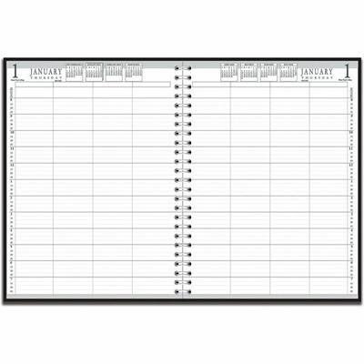 House of Doolittle 8-Person Group Daily Appointment Book - Julian Dates - Daily - 12 Month - January 2026 to December 2026 - 8:00 AM to 7:45 PM - Quarter-hourly - 1 Day Double Page Layout - 8" x 11" Sheet Size - Wire Bound - Paper, Leather - Black Co